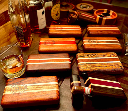 Cigar Cases, Ash Tray, Whiskey Smoker in various woods