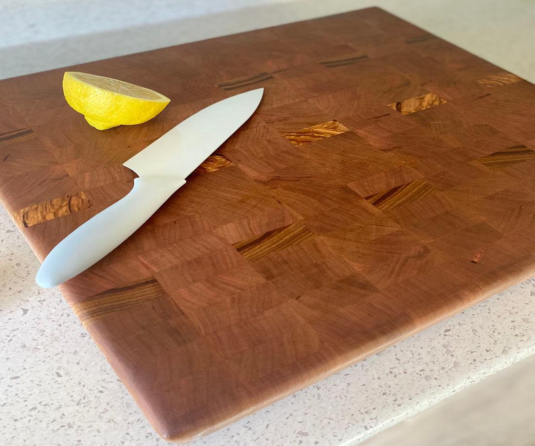 Butcher Block Cutting Board in Cherry, Canary and Spalted Birch