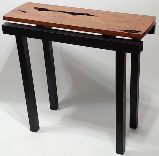 Wilderness Lakes Hall Table from Rambutan with Ebonized Black Walnut and Stained Glass