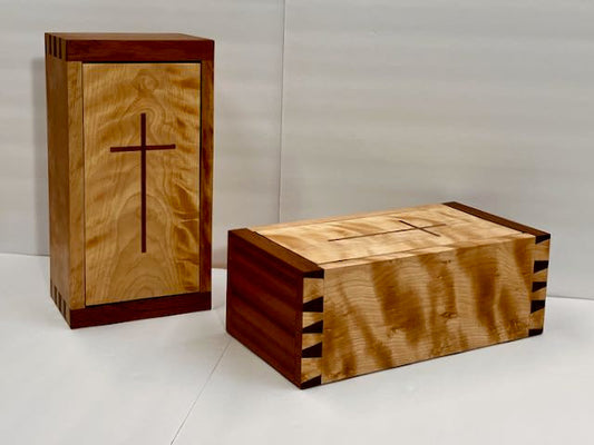 Cremation Boxes in Curly Birch and Sapele