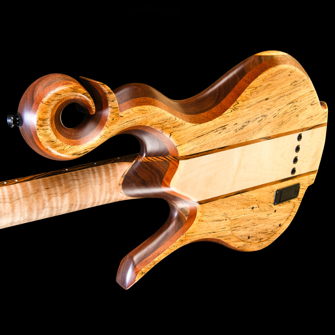 Custom Bass Guitar in Spalted Tamarind, Black and White Ebony, and Bocote