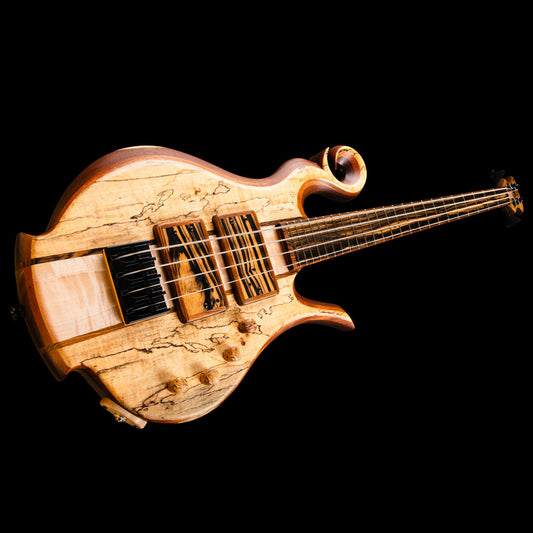 Custom Bass Guitar in Spalted Tamarind, Black and White Ebony, and Bocote