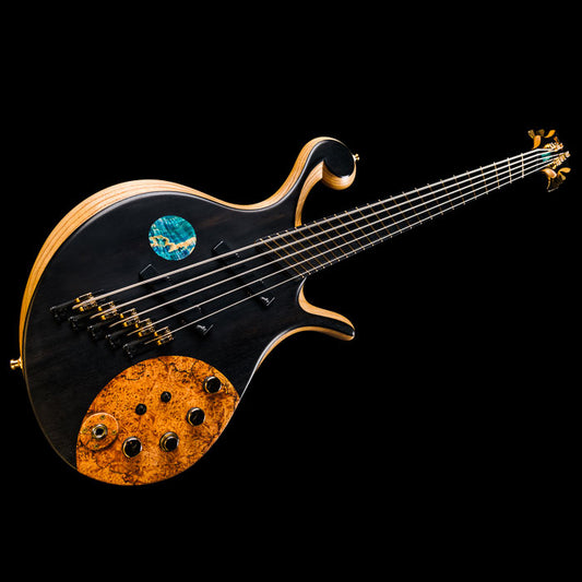 Custom Bass Guitar in Ebony with Maple Burl moon