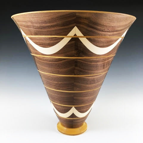 Deep Bowl or Vase in Walnut, Holly and Yellowheart (Side)