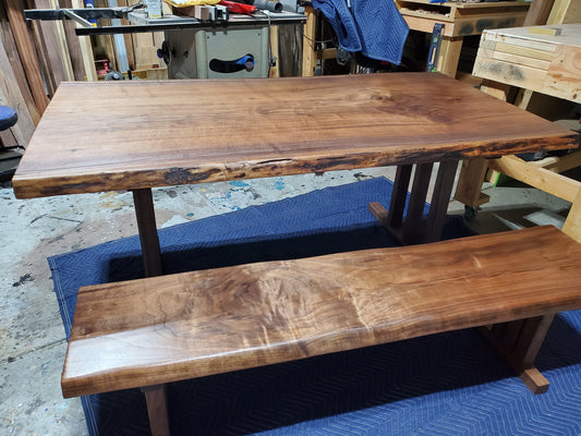 Dining Room Table and Bench in Claro Walnut Slabs