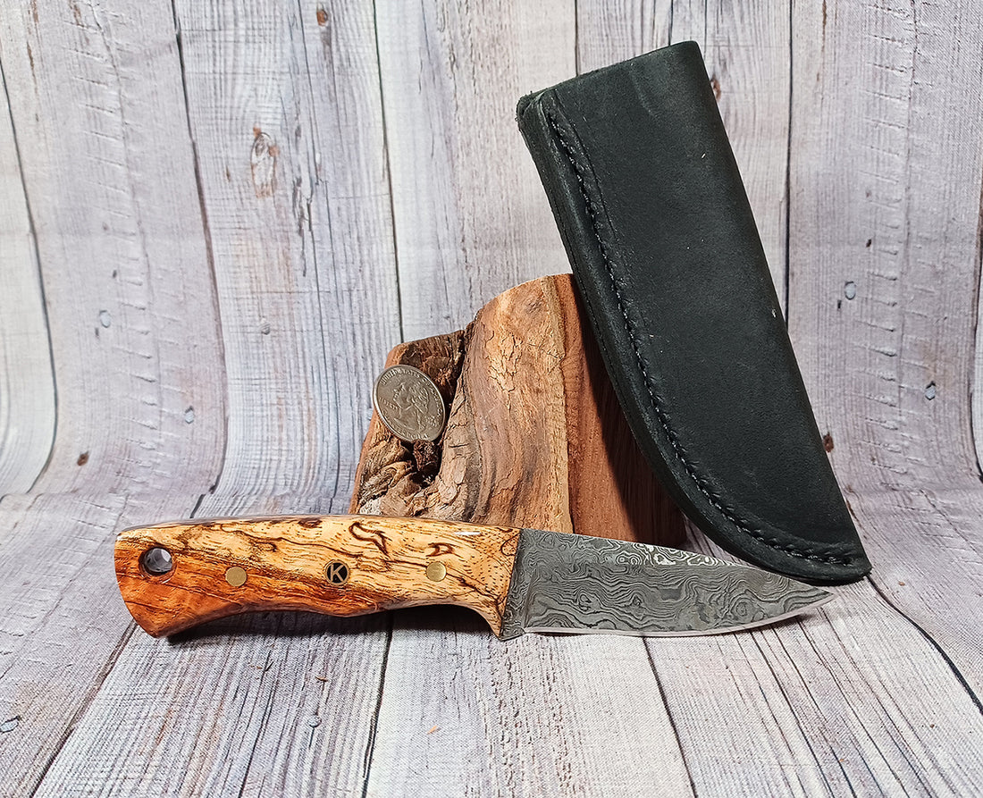 Drop Point Damascus Hunter with Spalted Jatoba