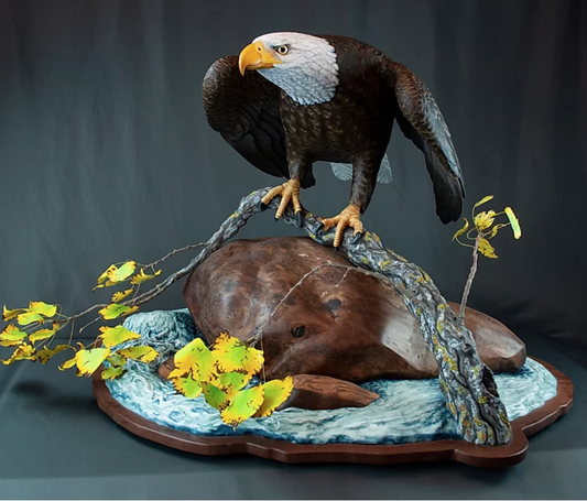 Eagle Carving on Walnut Burl Base