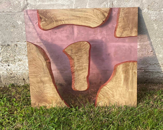 Transparent Pink Epoxy Wall Hanging in Figured Maple