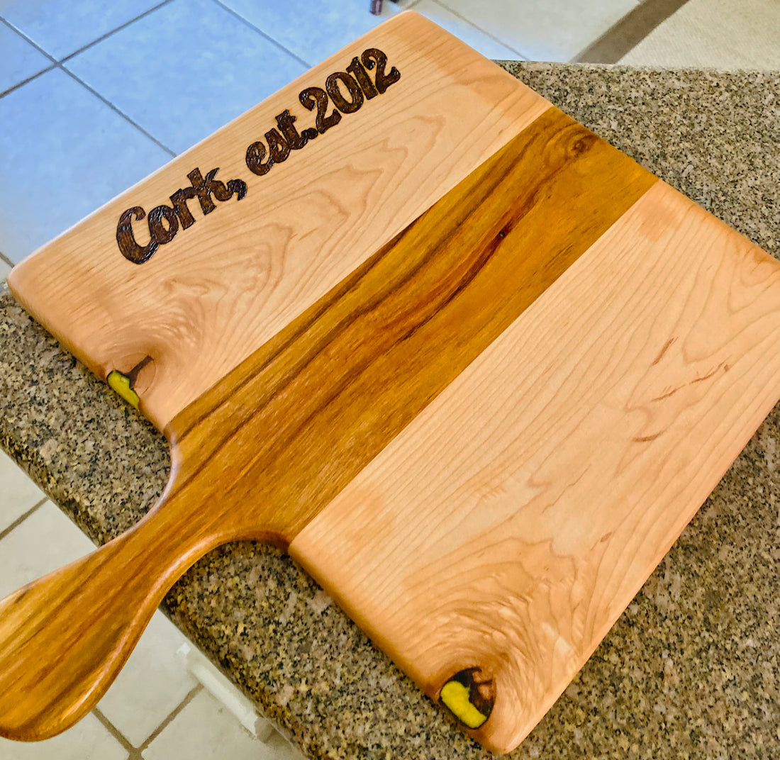 Hand Carved Paddle Charcuterie Board In Ash & Canary