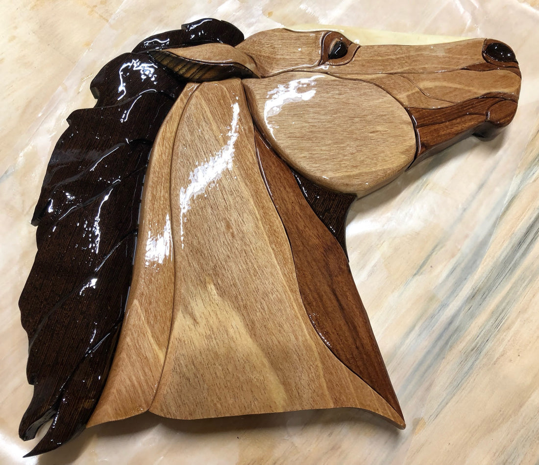 Horse Head in Padauk, Black Limba, Holly and Wenge