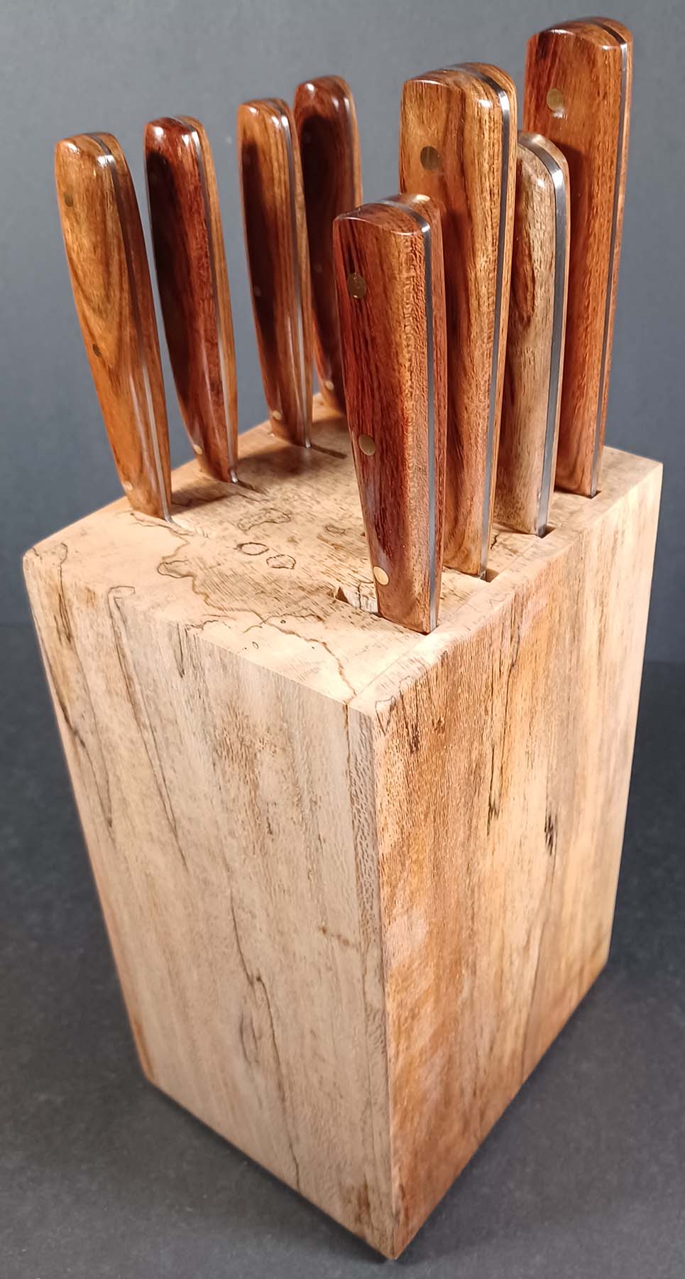Knife Block in Spalted Sycamore with Knives in Chechen