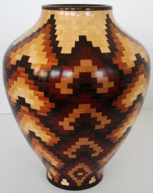 Segmented Vase in Maple, Pernambuco, Yellowheart, and Wenge