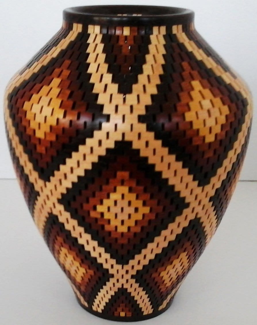 Segmented Vase in Maple, Bloodwood, Pernambuco, and Yellowheart