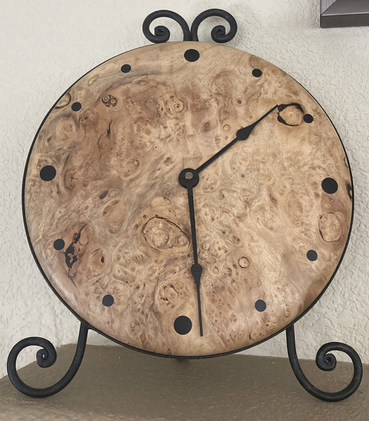 Myrtle Burl Clock with African Blackwood Inlay