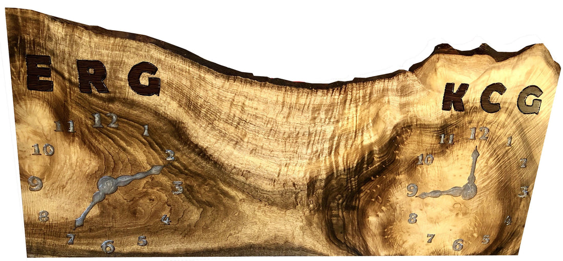 Fiddleback Myrtle Clock Live Edge with Wenge