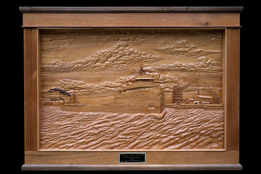 Carved from Honduras Mahogany and framed with Mahogany, White Pine, and Cherry