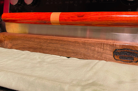 Red Heart and Cherry Wood Handle for a Rocker-Style Pizza Cutter