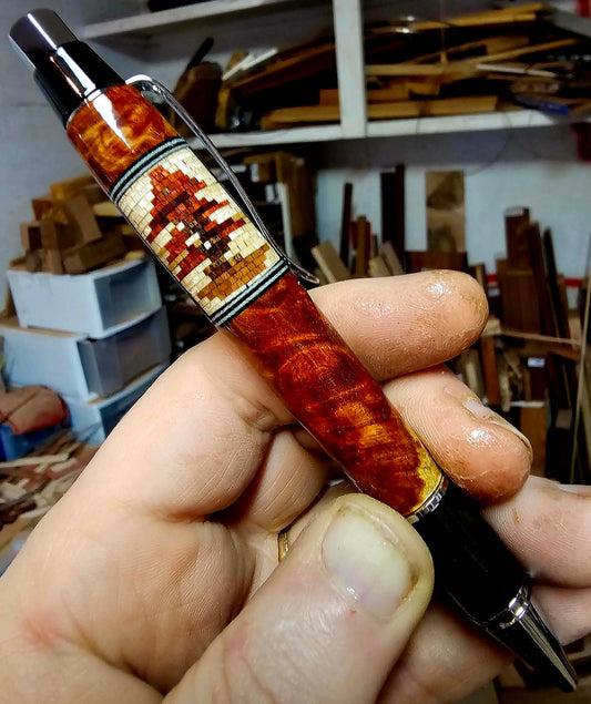 Rollerball Pen in Bloodwood, Maple, Redheart, Walnut, Rambutan