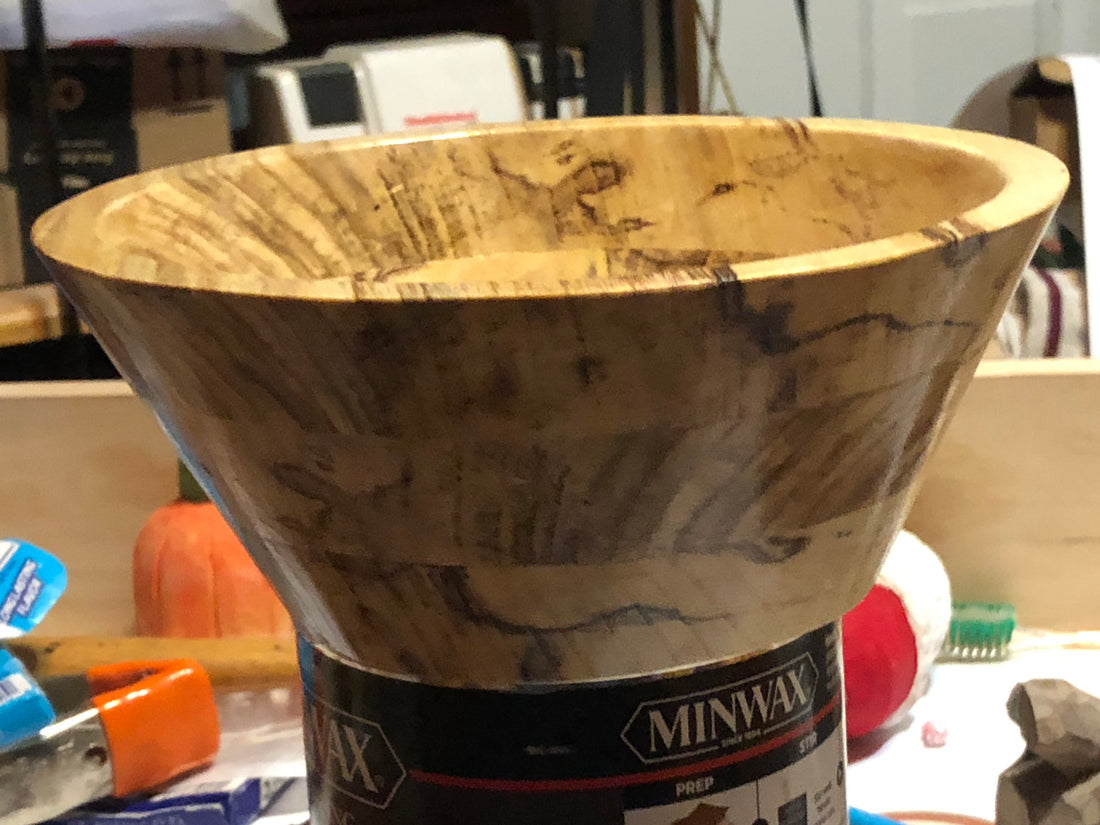 Scroll sawn bowl from Spalted Hackberry
