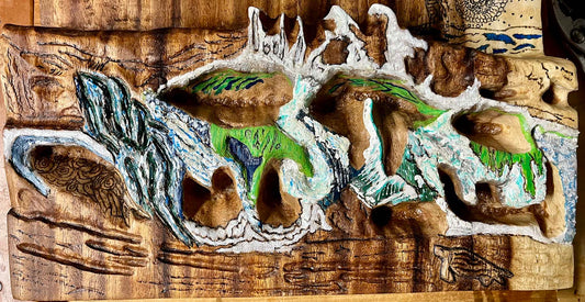 Bas Relief of Shipstern Bluff, Tasmania in Monkeypod