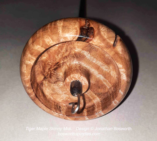 Skinny Midi Spindle in Tiger Maple with Walnut Shaft