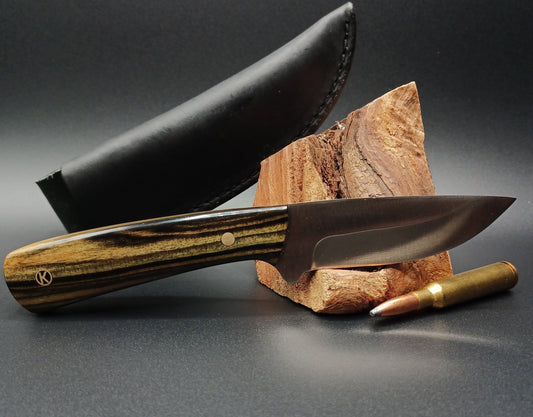 Stainless Hunter Knife with Black and White Ebony Scales