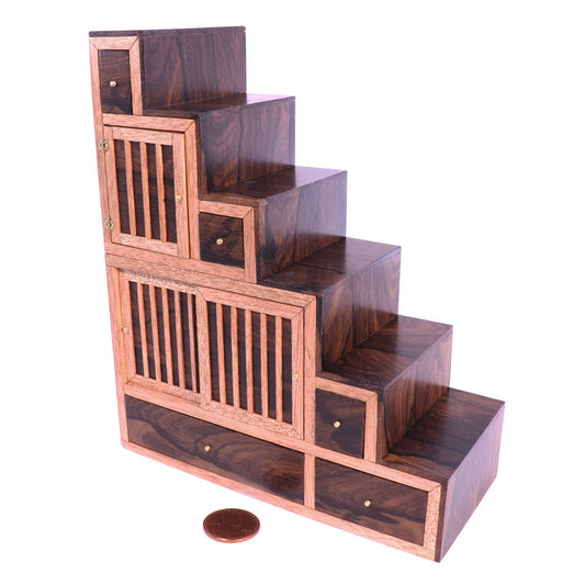 Tansu Inspired 1/12 Scale Miniature Step Chest in Ziricote and Okoume